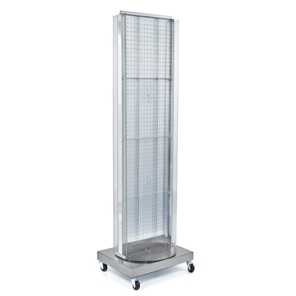 Two-Sided Pegboard Floor Display w/ Two C-Channel Sides on a Revolving Wheeled Base.